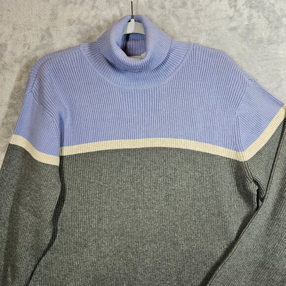 Liz Claiborne Turtle Knit Sweater Gray Lavender Cream Womens XL Career Nerd 70's - Picture 2 of 9